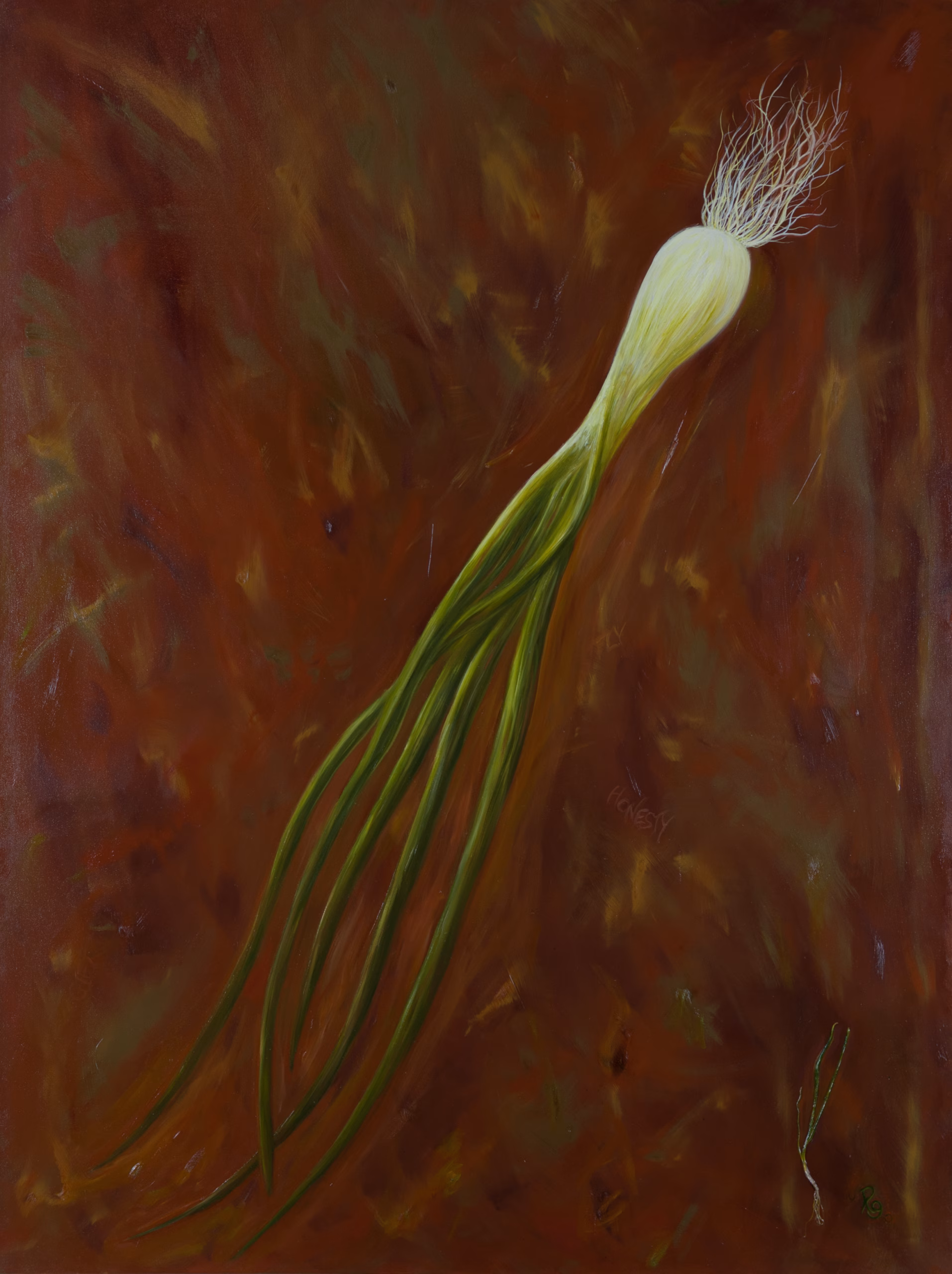 gardening painting green onion by artist gardener robert gerson